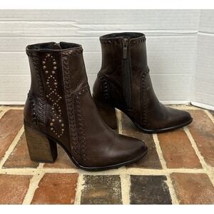 Lyard Brown Leather Cowgirl Ankle Boots High Heel Zip Up Western Women's 6.5